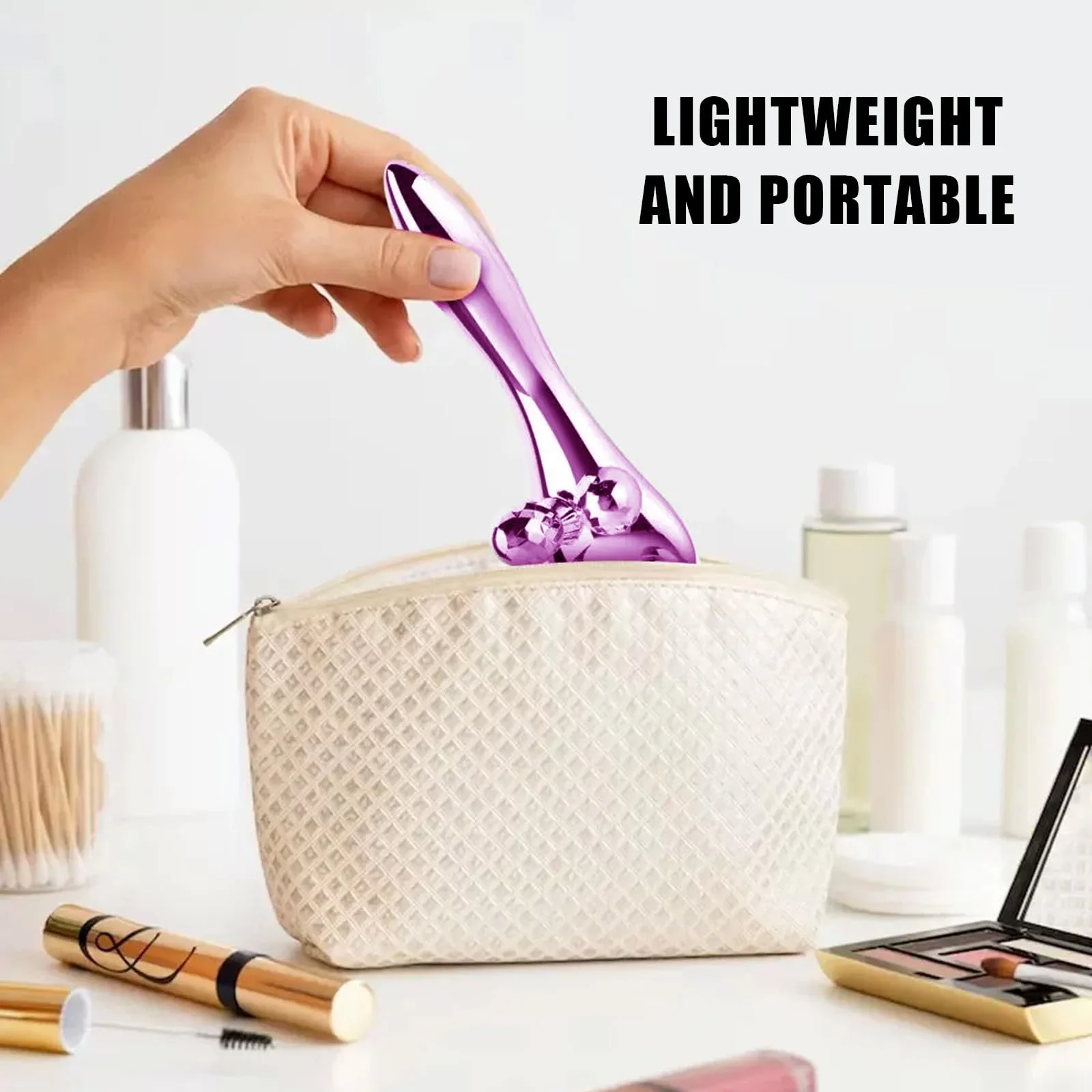 Масажер для обличчя MisFun, 3D-ролик, рожевий, фото №7