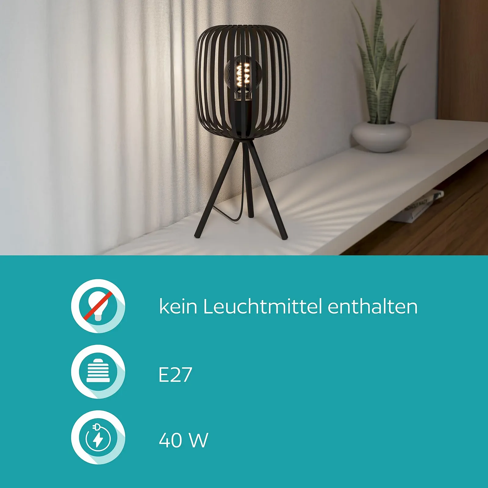 Настільна лампа Eglo Romazzina Трипод Метал Чорний E27, фото №5