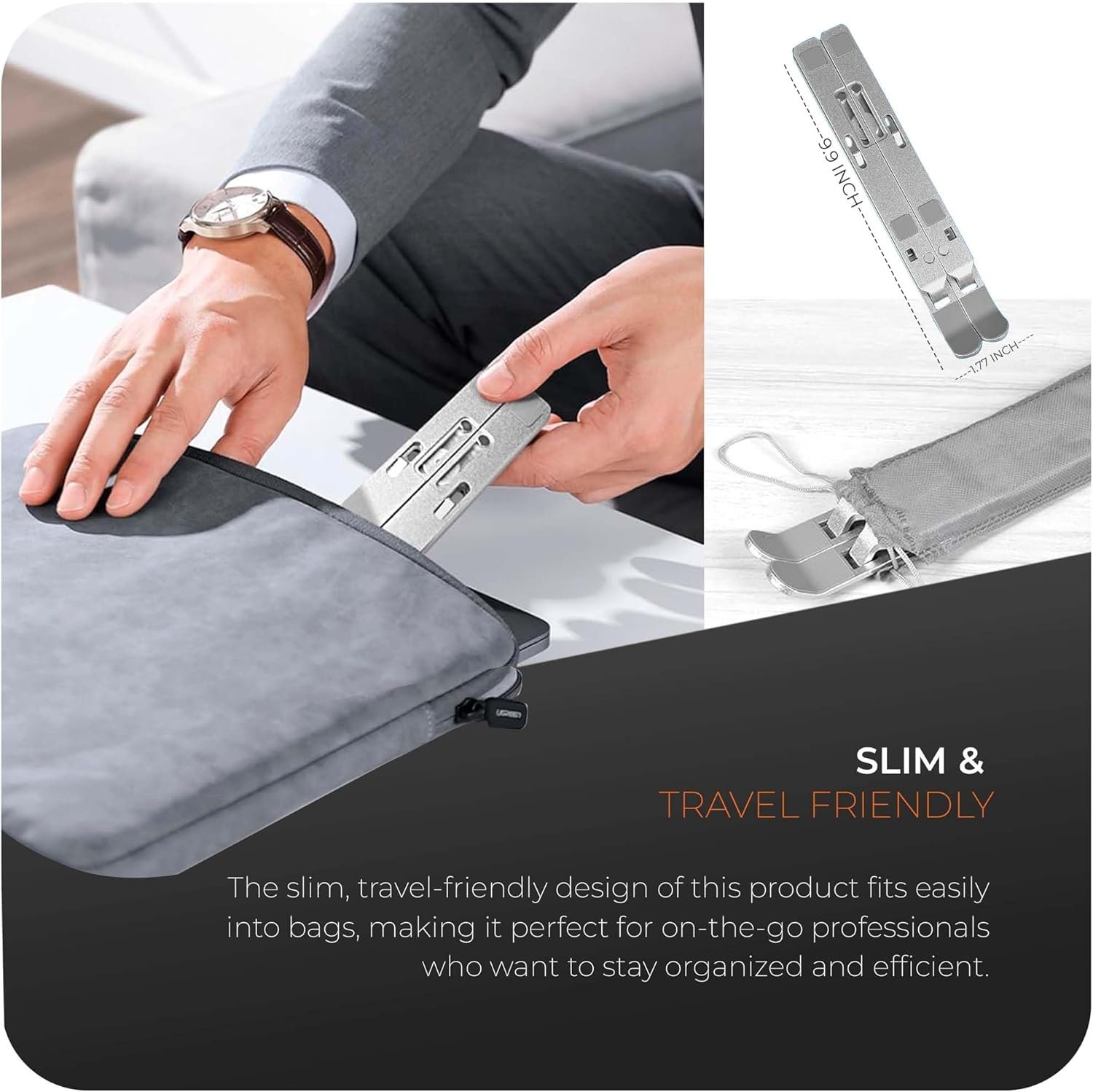 Подставка для ноутбука K-MART Регулируемая по высоте - Сделана из алюминиевого сплава, 6 передач, для стола, совместима с MacBook Air, Pro, Dell Allen Laptops 10-15.6 дюймов Серебристая, фото №5