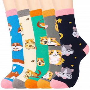 Носки Jeasona 5 пар Женские Хомяк 35-38 Аксессуары для карликовых хомяков Животные Смешные носки Длинные - Фото 1