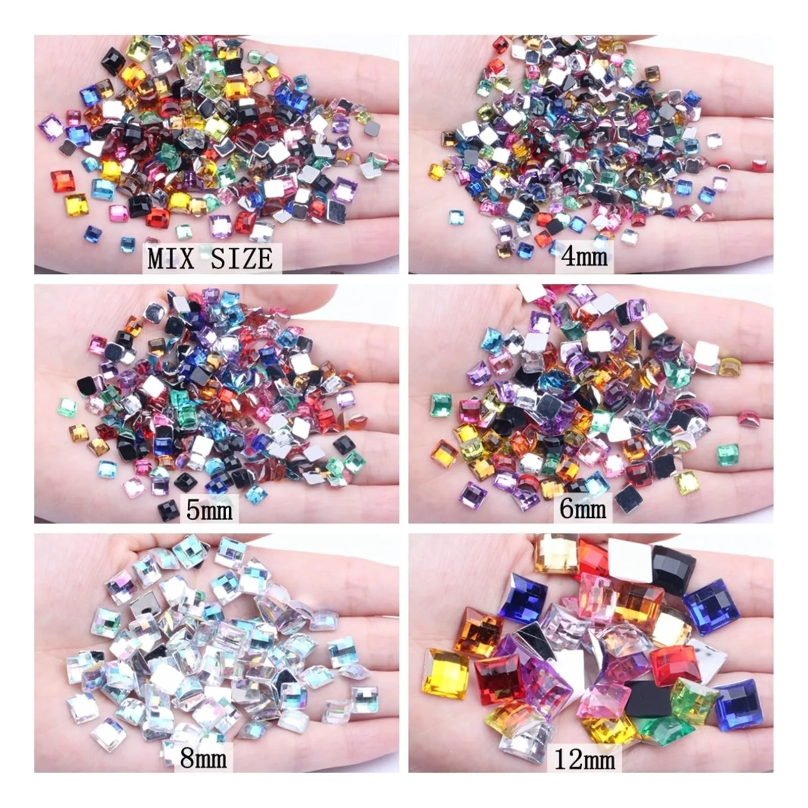 Стрази Квадратні 6 мм Wanglan, 5000 шт, Акрилові, Плоска задня частина, Земні грані, світло-рожевий колір, фото №5