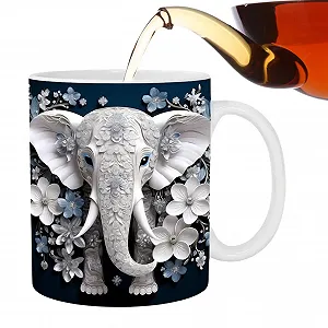 Керамическая кружка для чая, 350 мл Керамическая кружка с ручкой Слоник - Фото 1