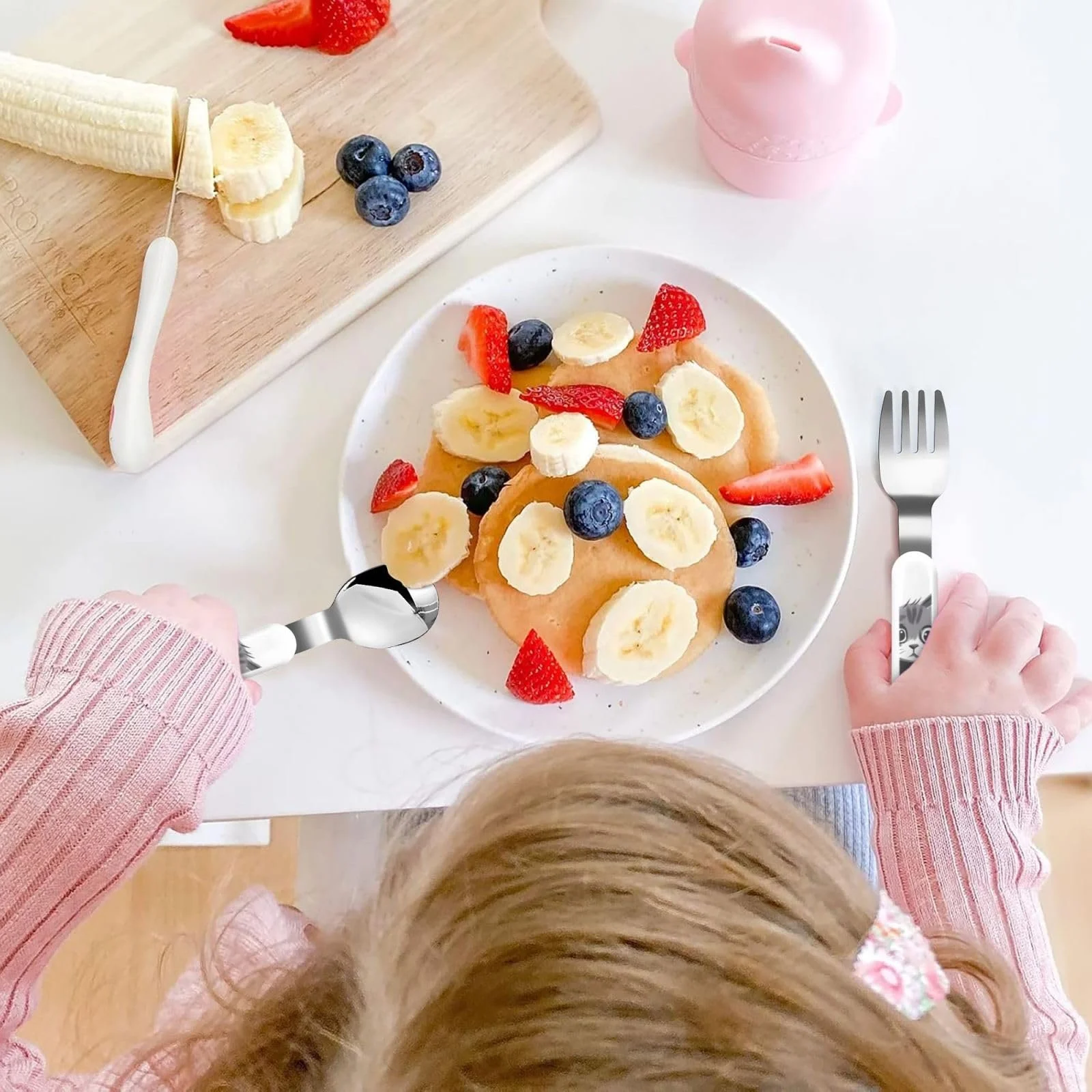 Дитячий набір столових приборів з принтом «Самотній кіт», набір з трьох предметів, фото №5 Дитячий набір столових приборів з принтом «Самотній кіт», набір з трьох предметів, фото №5