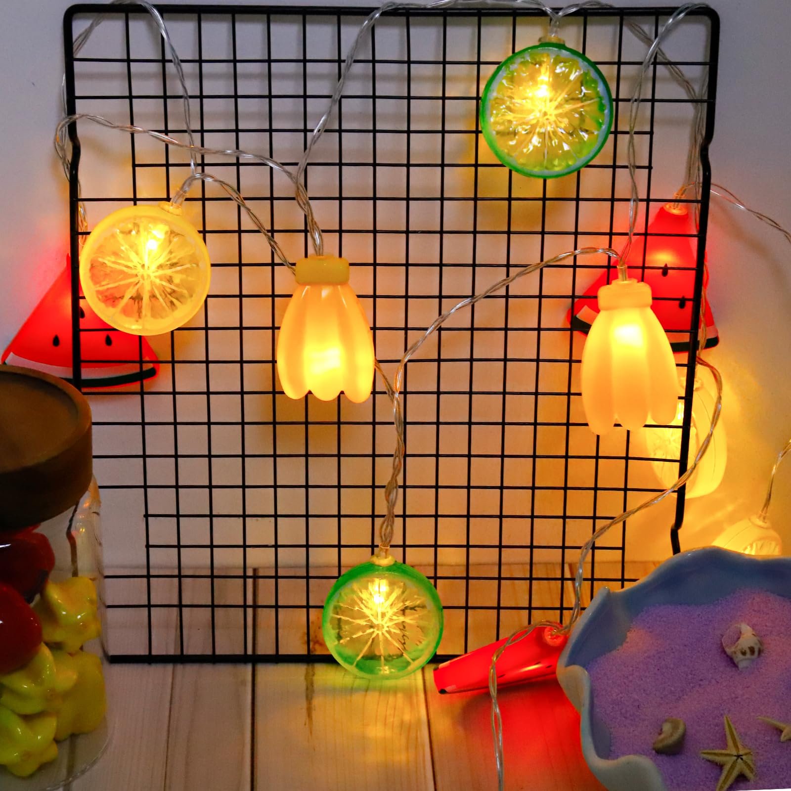 Гірлянда ENLACE світлодіодна, 2 м, 10 LED, фруктова, на батарейках, кавун, лайм, лимон, банан, фото №6