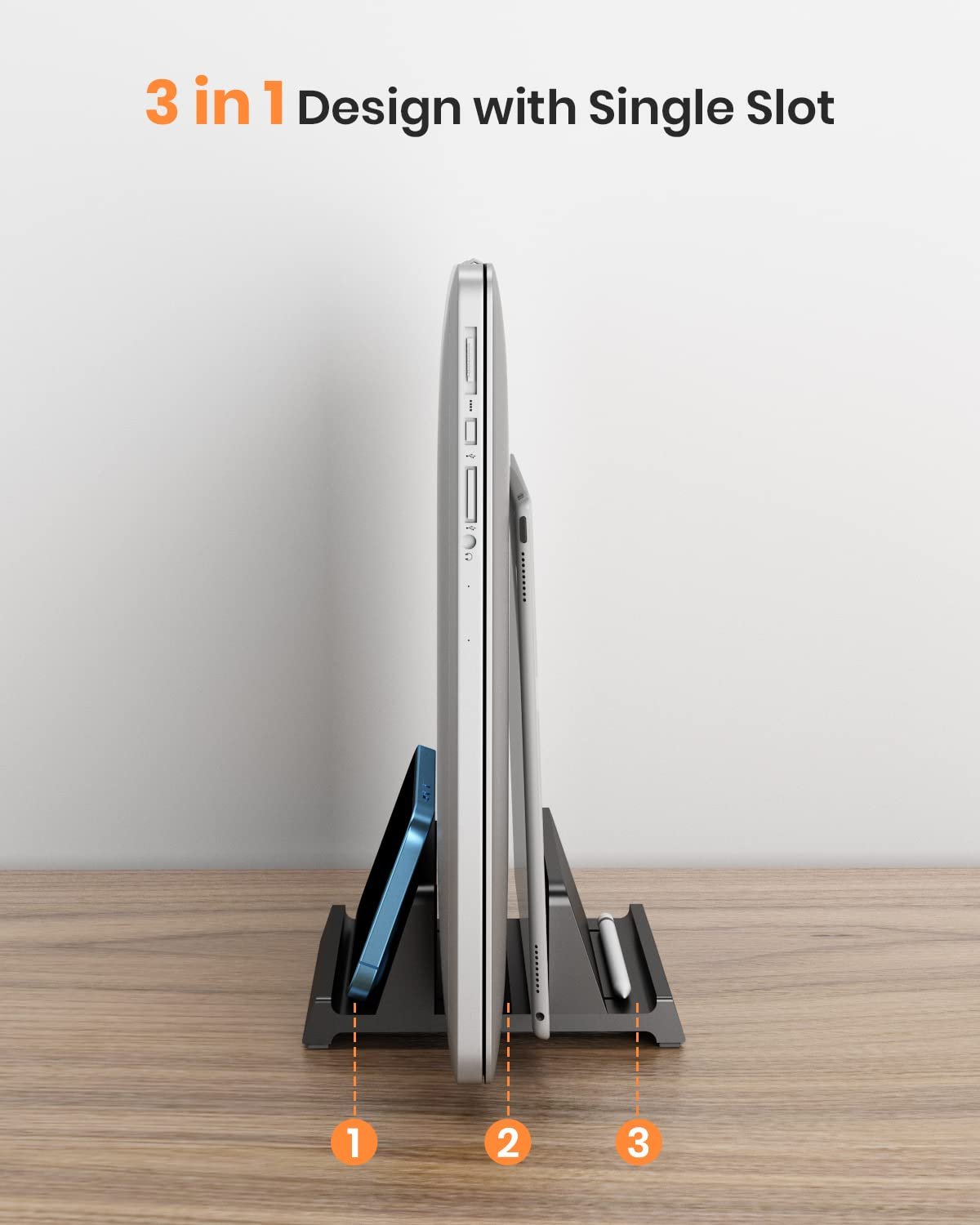 Вертикальная подставка для ноутбука 3-в-1 Klearlook ABS, регулируемая док-станция для ноутбука, настольный держатель для MacBook/Surface/Galaxy/HP/Dell/Chrome Book/планшетов до 17,3 дюймов - Черный, фото №2