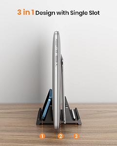 Вертикальная подставка для ноутбука 3-в-1 Klearlook ABS, регулируемая док-станция для ноутбука, настольный держатель для MacBook/Surface/Galaxy/HP/Dell/Chrome Book/планшетов до 17,3 дюймов - Черный synthetic.ua - Фото 1