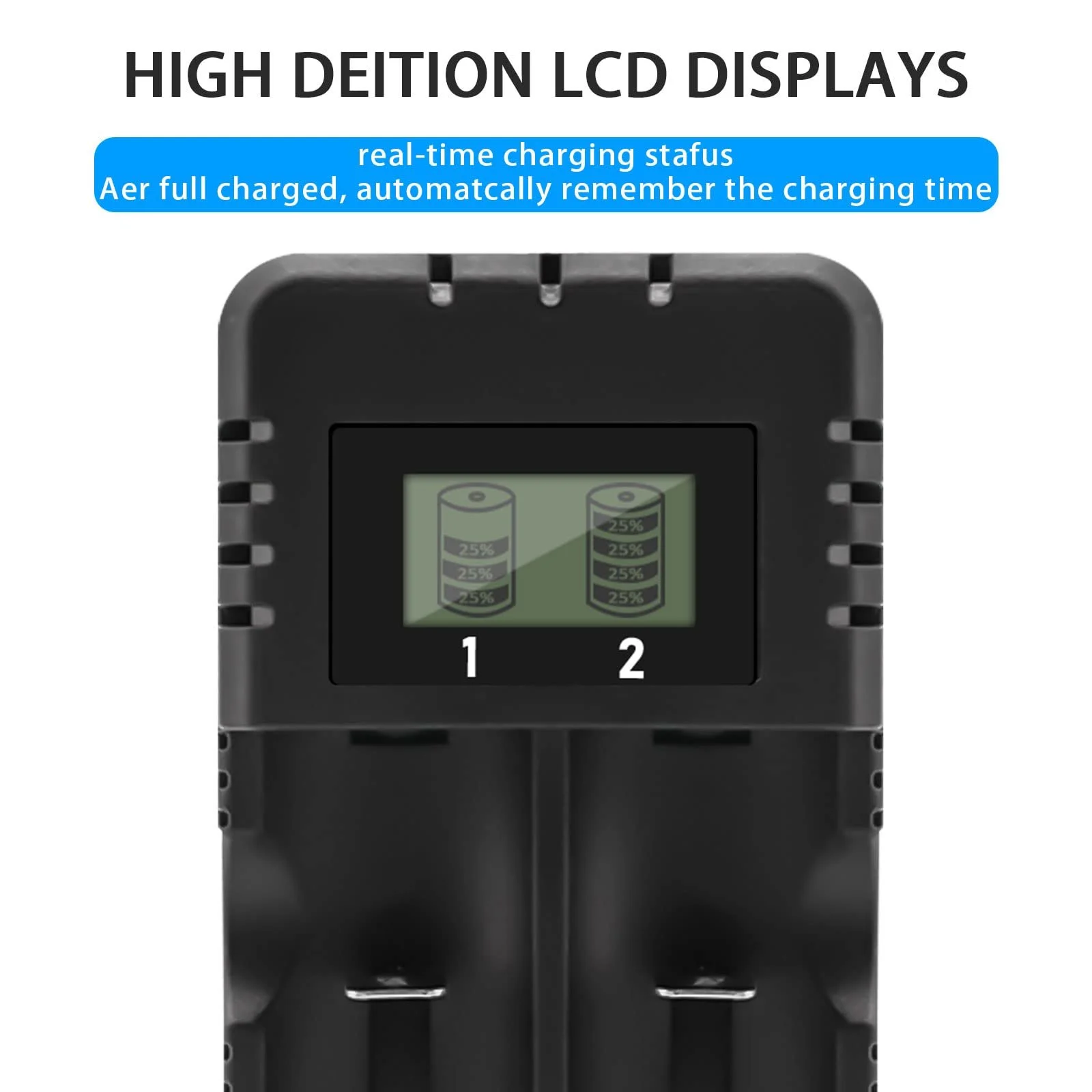 Зарядний пристрій Li-ion для акумуляторів LCD дисплей 2 слоти для 3.7В 26650/18650/14500/16340 Li-ion, фото №3
