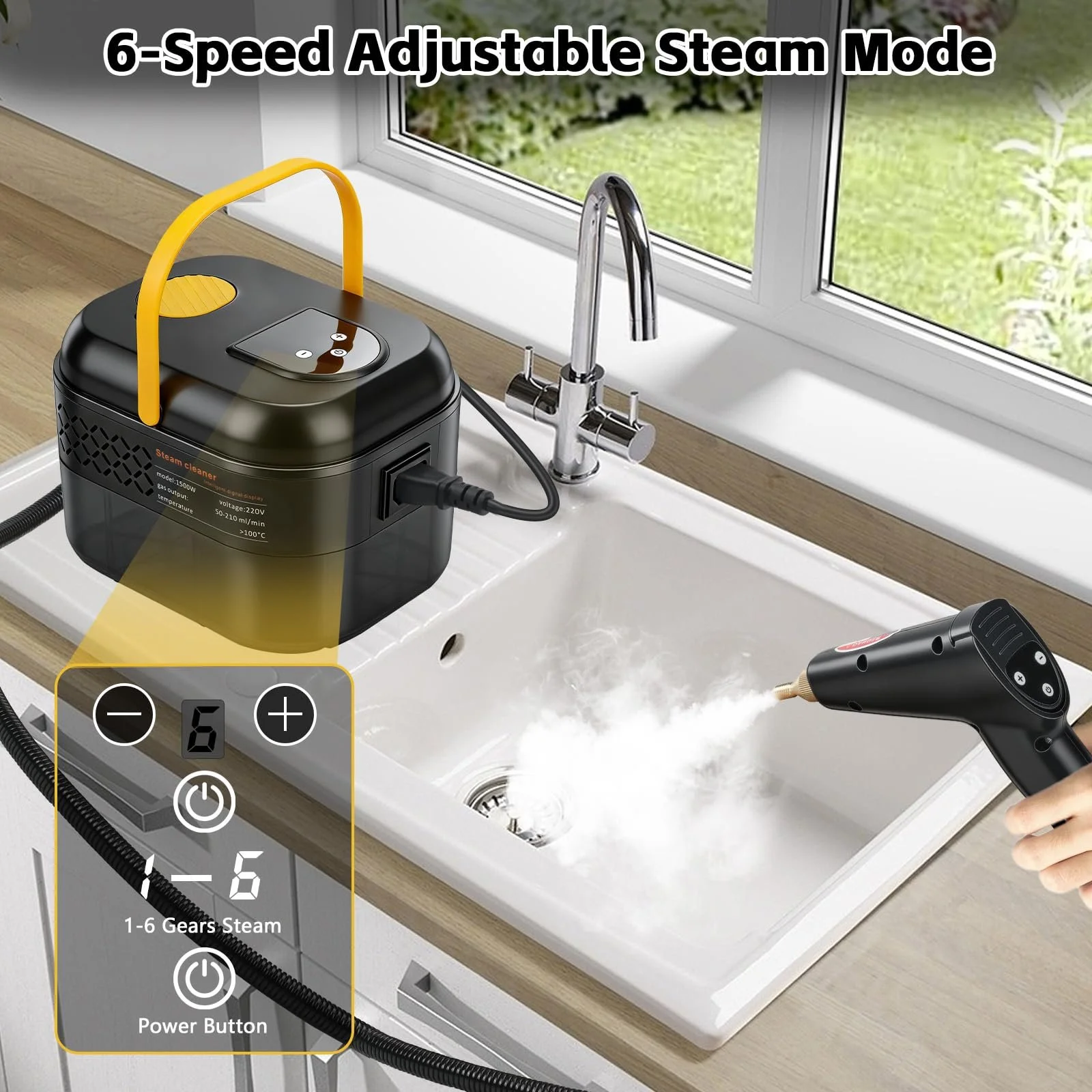 Пароочисник ручний високого тиску 2500 Вт 1200 мл, фото №6 Пароочисник ручний високого тиску 2500 Вт 1200 мл, фото №6