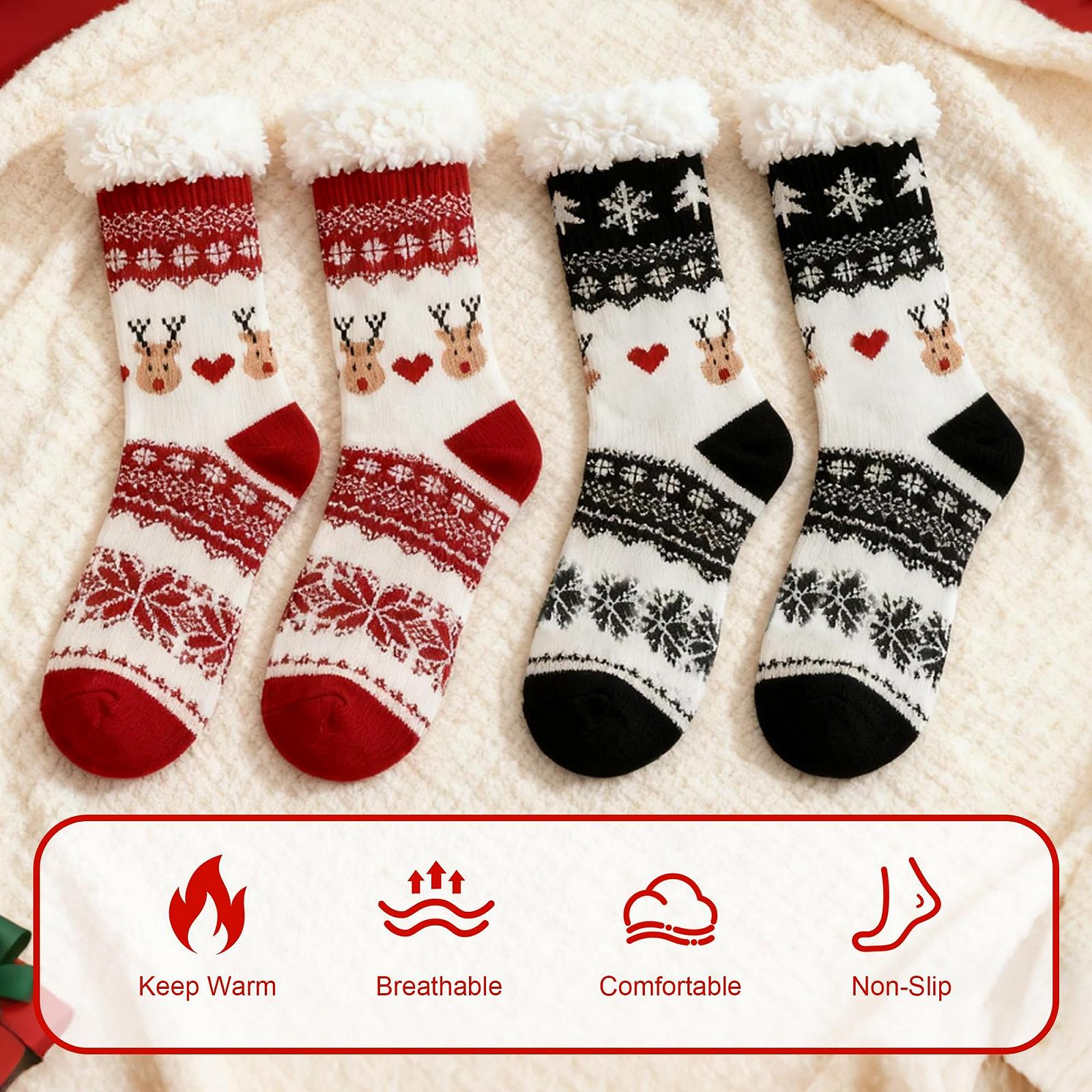 Носки махровые ZoneYan Рождественские женские, 2 пары, теплые, пушистые, противоскользящие, рождественские носки, размер 35-42, фото №2