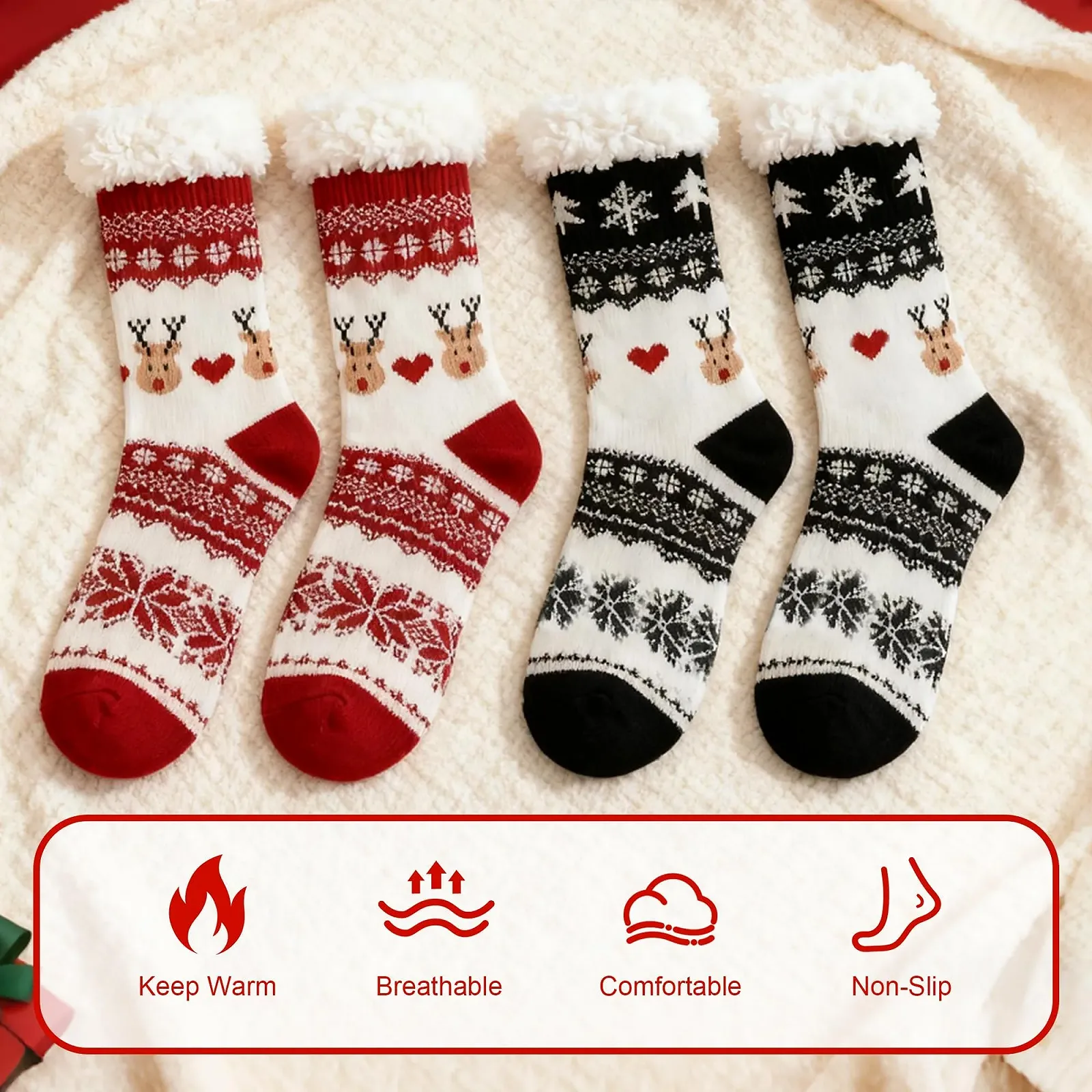 Шкарпетки махрові ZoneYan Різдвяні жіночі, 2 пари, розмір 35-42, фото №2