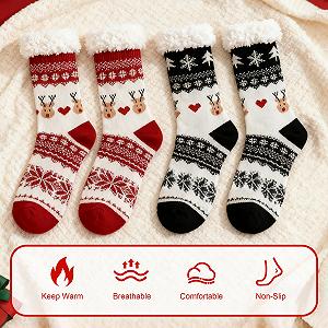 Носки махровые ZoneYan Рождественские женские, 2 пары, теплые, пушистые, противоскользящие, рождественские носки, размер 35-42 synthetic.ua - Фото 1