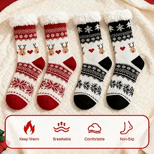 Носки махровые ZoneYan Рождественские женские, 2 пары, теплые, пушистые, противоскользящие, рождественские носки, размер 35-42 synthetic.ua - Фото 1