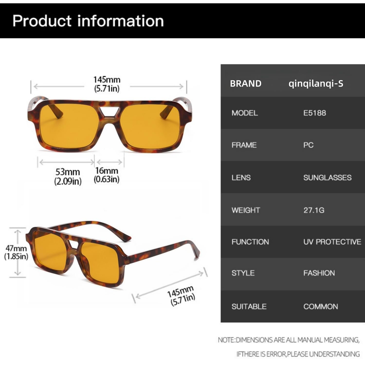 Сонцезахисні окуляри Retro qinqilanqi-S 70-х Плоскі Вінтажні Квадратні з подвійним містком UV400, фото №3