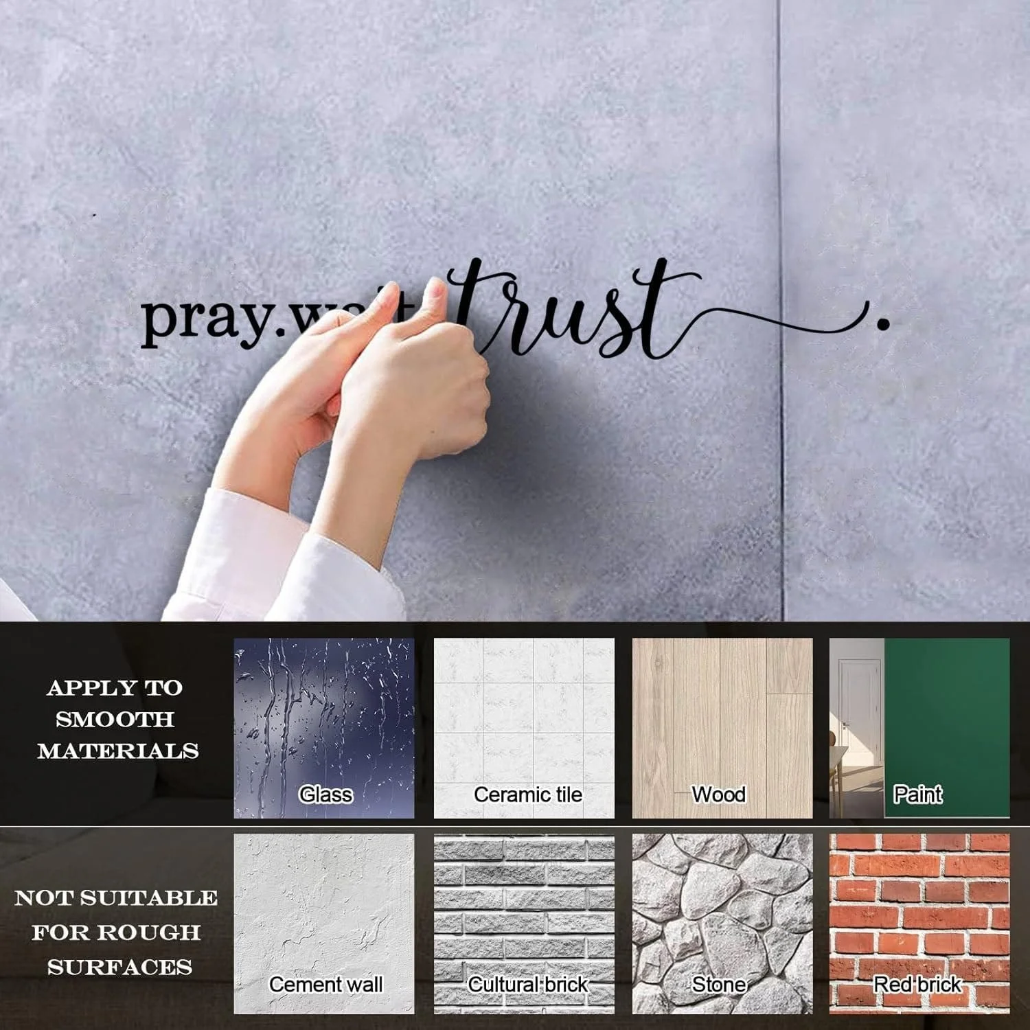 Наклейка на стіну Pray Wait Trust 7 x 56 см ПВХ Чорна, фото №5 Наклейка на стіну Pray Wait Trust 7 x 56 см ПВХ Чорна, фото №5