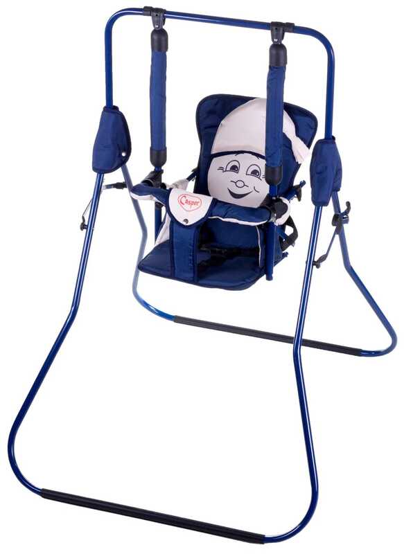 гр Гойдалка підлогова Алінка 204815 1 синій каркас темно-синя матерія бежевий гномик, фото №1