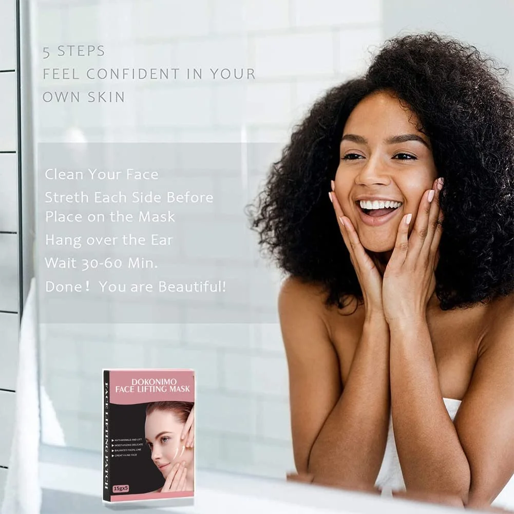 Маска для лица DOKONIMO для удаления двойного подбородка, V-образный корректор лица для подтяжки подбородка, маска для подтяжки лица, патчи против морщин, 5 штук, маска для подтяжки подбородка для женщин, фото №5