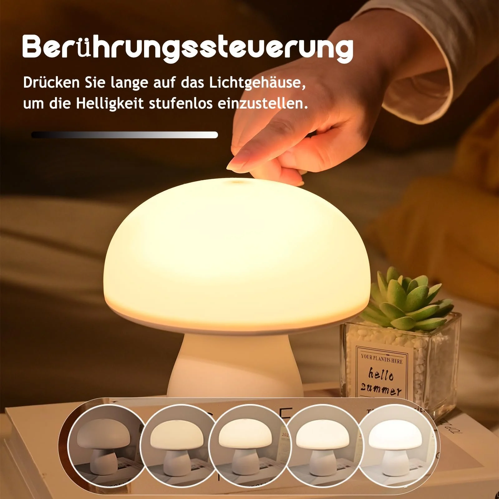 Настільна лампа Justup Mushroom світлодіодна акумуляторна 3600 мАг з годинником та таймером, фото №4