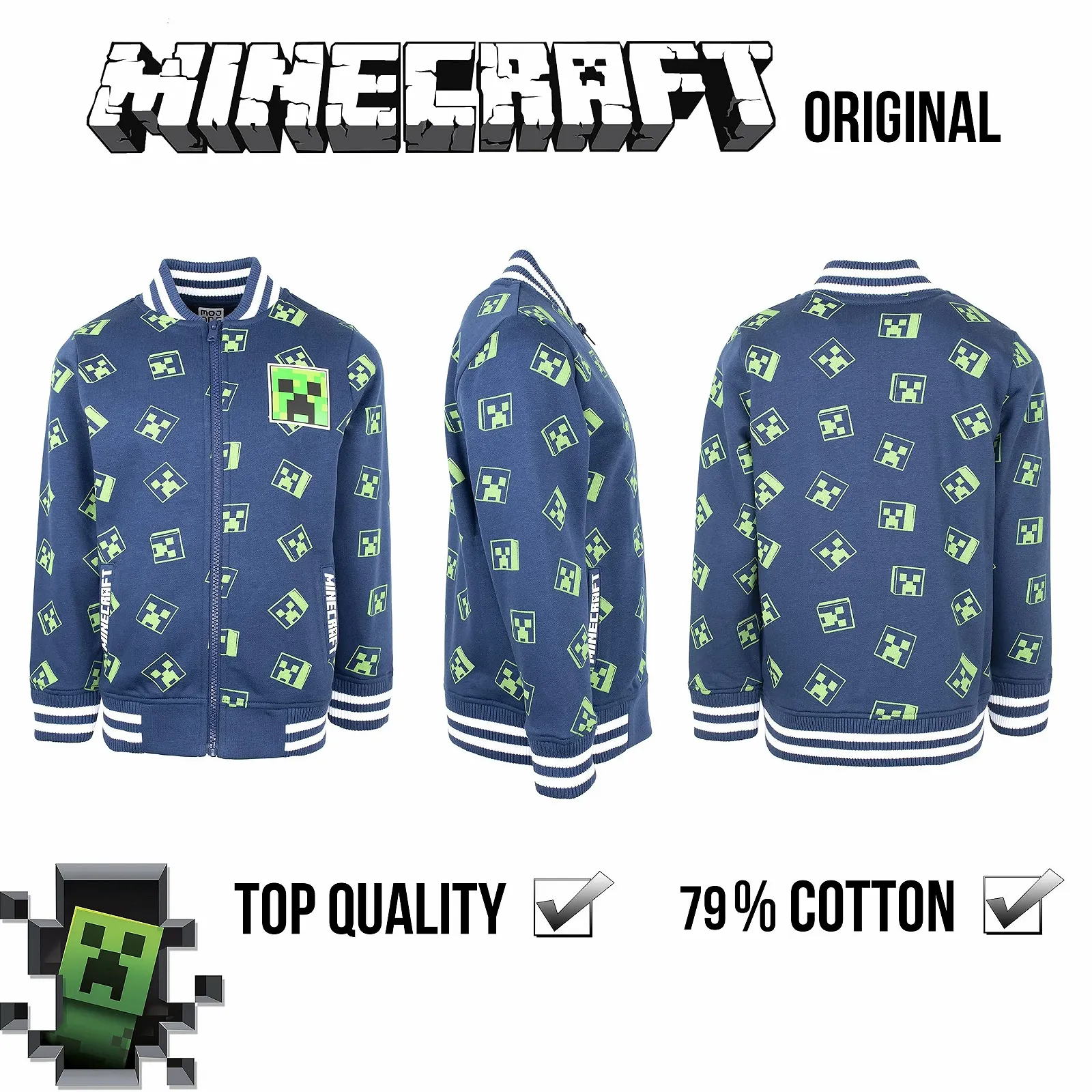 Толстовка Minecraft на блискавці, дитячий одяг, куртка-бомбер/світшот на блискавці, фото №2