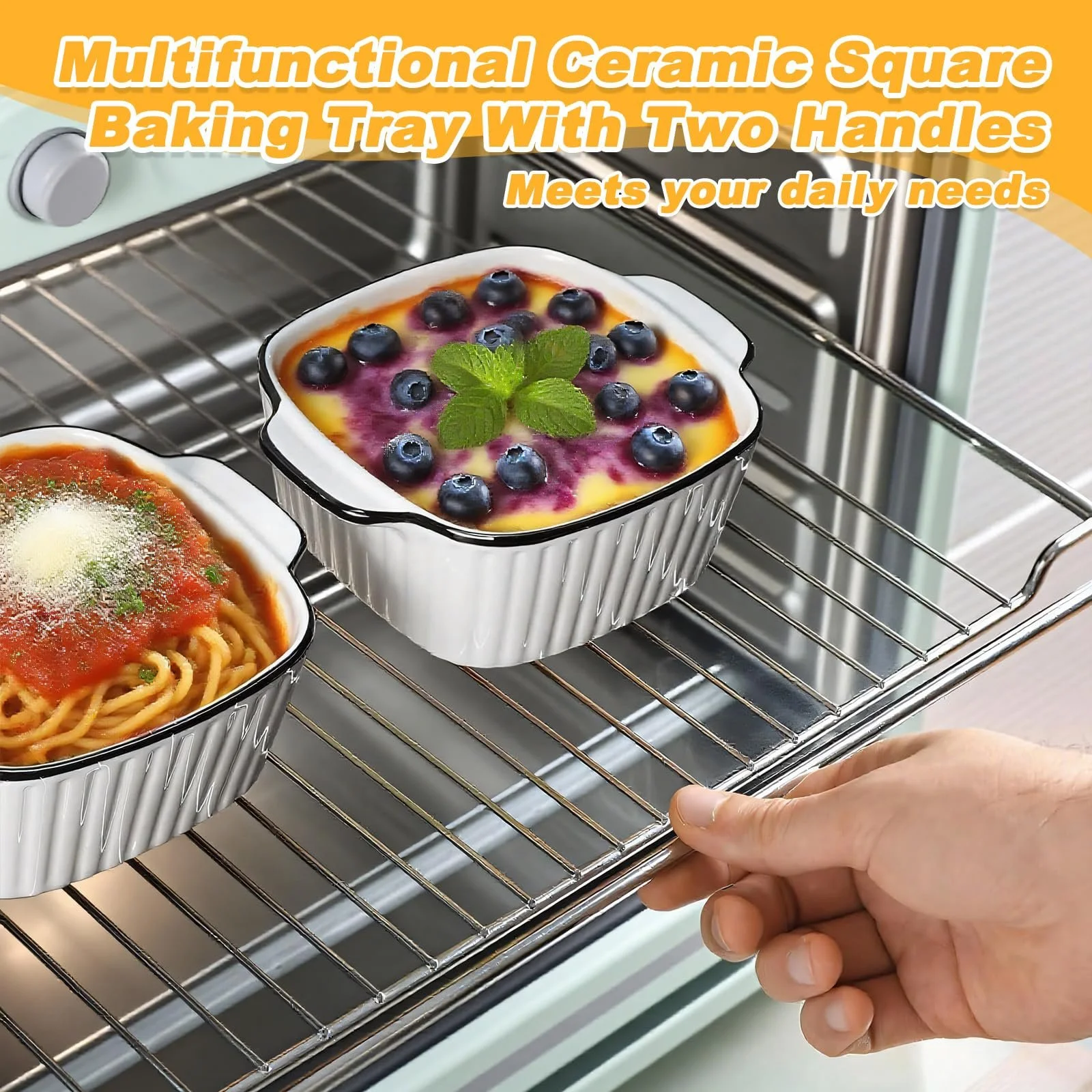 Набор мини-форм для запекания керамические 4 штуки квадратные с ручками штабелируемые белые, фото №6 Набор мини-форм для запекания керамические 4 штуки квадратные с ручками штабелируемые белые, фото №6