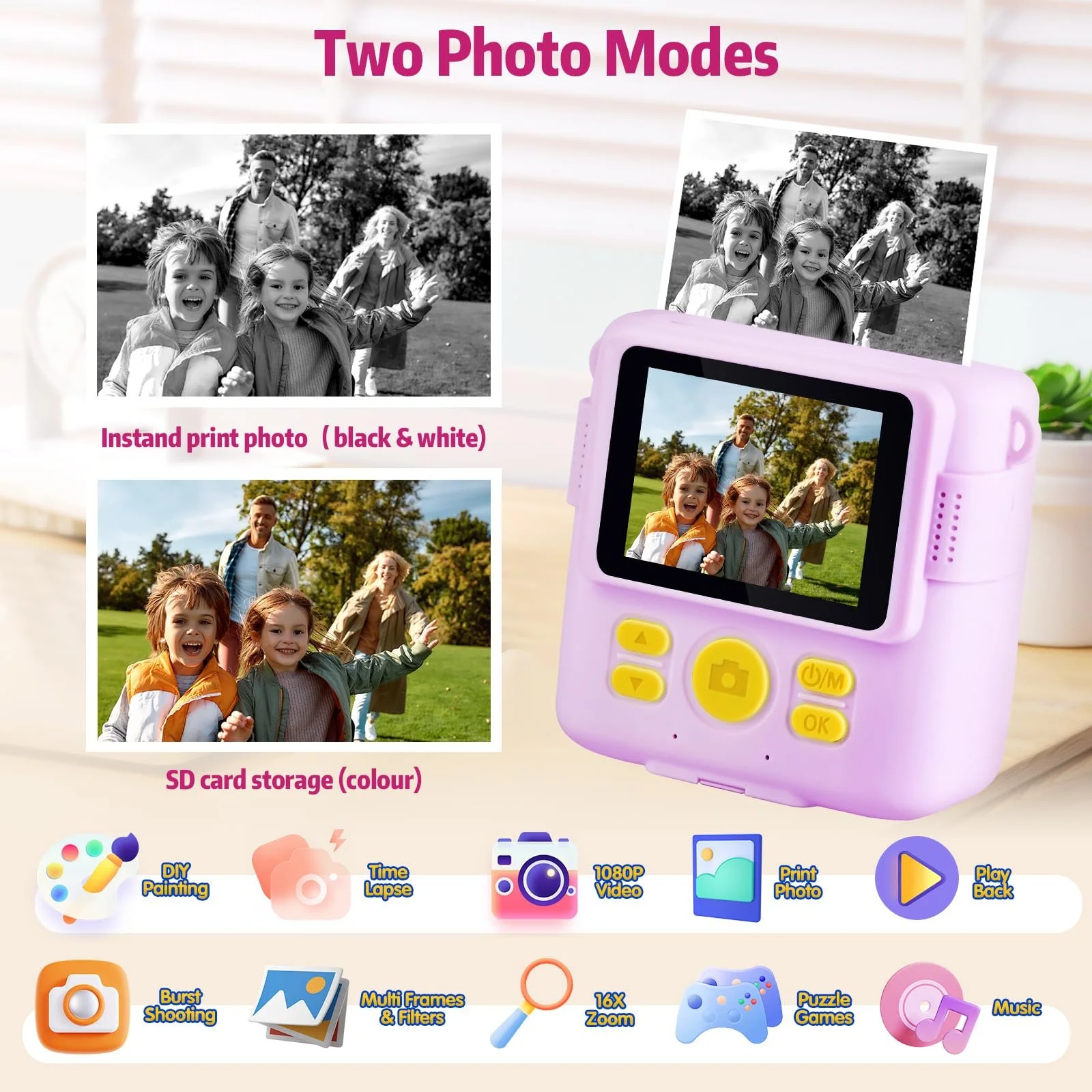 Цифровой фотоаппарат мгновенной печати 1080P 32GB TF Card, фото №3