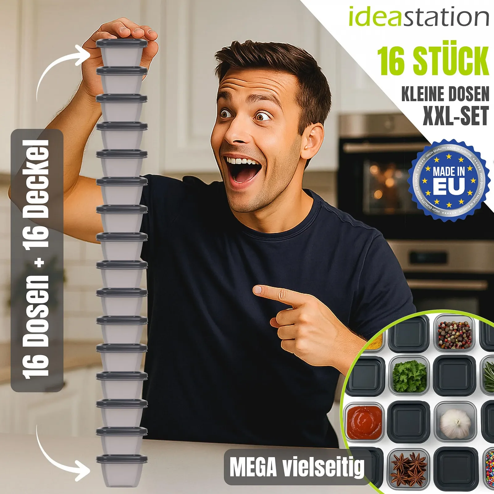 Малі контейнери для заморозки 16 x 100 мл BPA-Free пластикові антрацит, фото №6