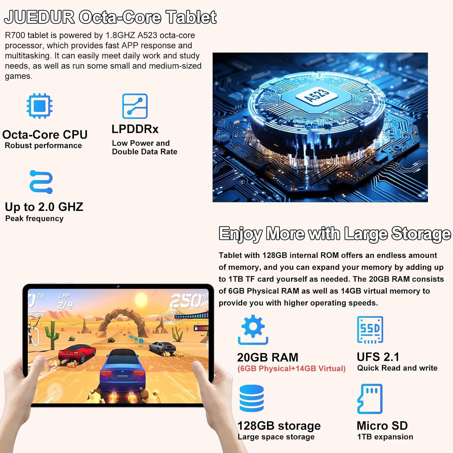 Планшет 10.1" JUEDUR R700 6+14/128Gb 8 ядер Android 14 6000 mAh Фіолетовий, фото №2