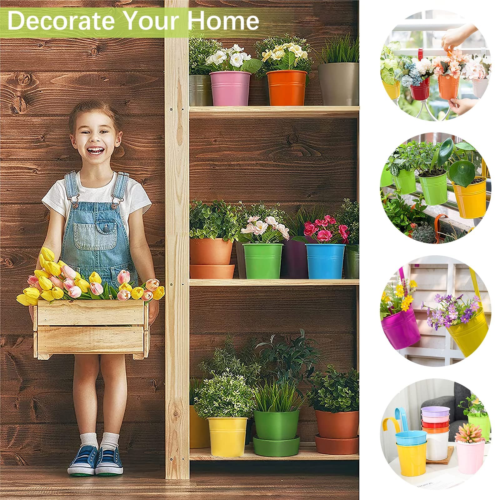 Підвісні кашпо-відерця для квітів GIOVARA металеві з дренажними отворами, 10 кольорів, 10 шт., фото №6