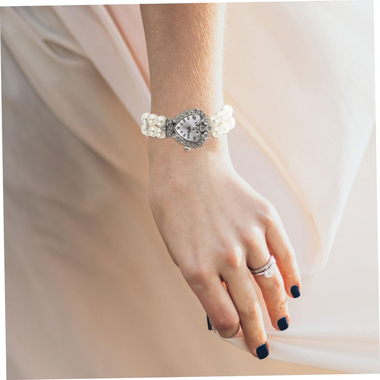 Наручные часы WRITWAA 2 шт. Женские часы в форме сердца Маленькие аналоговые кварцевые часы Двойные жемчужные браслеты Эластичные Модные для вечеринок и особых случаев, фото №3