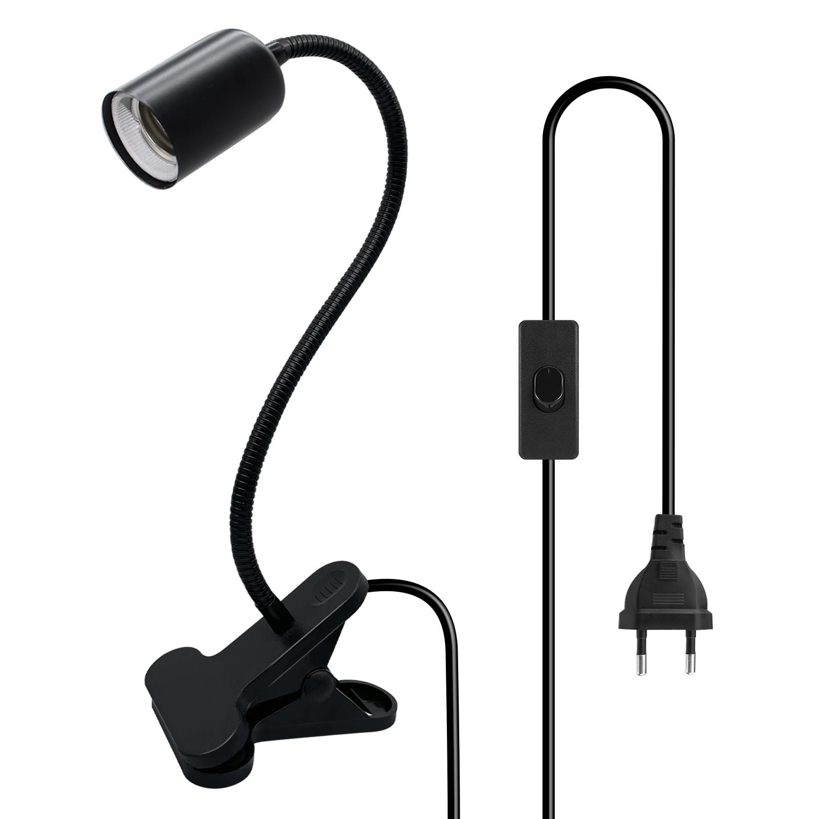 Лампа-затискач E27 240 см кабель 360° регульована 40 см гнучка ніжка з вилкою, фото №1