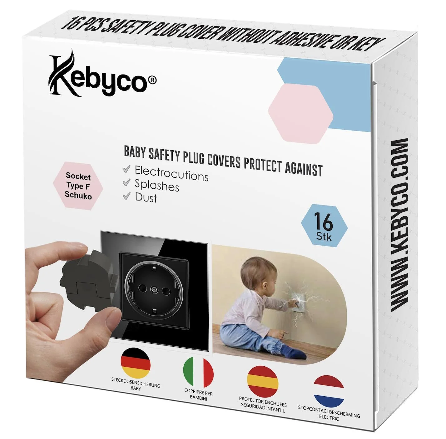Защита для розеток KEBYCO SchuKo Type F без клея и ключа Черный, фото №3