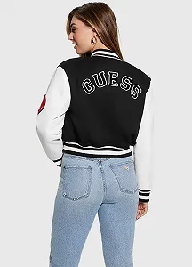 Жіноча куртка-бомбер GUESS - Вкорочена Чорно-біла - S synthetic.ua - Фото 1