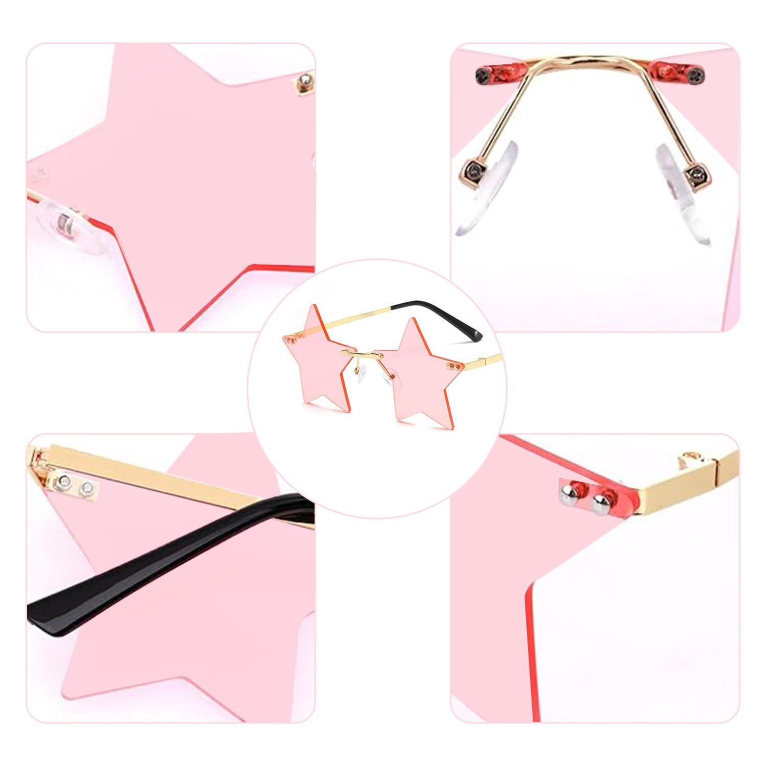 Сонцезахисні окуляри Без оправи Pentagram Nujvnuj Золота оправа з рожевими вставками, фото №3