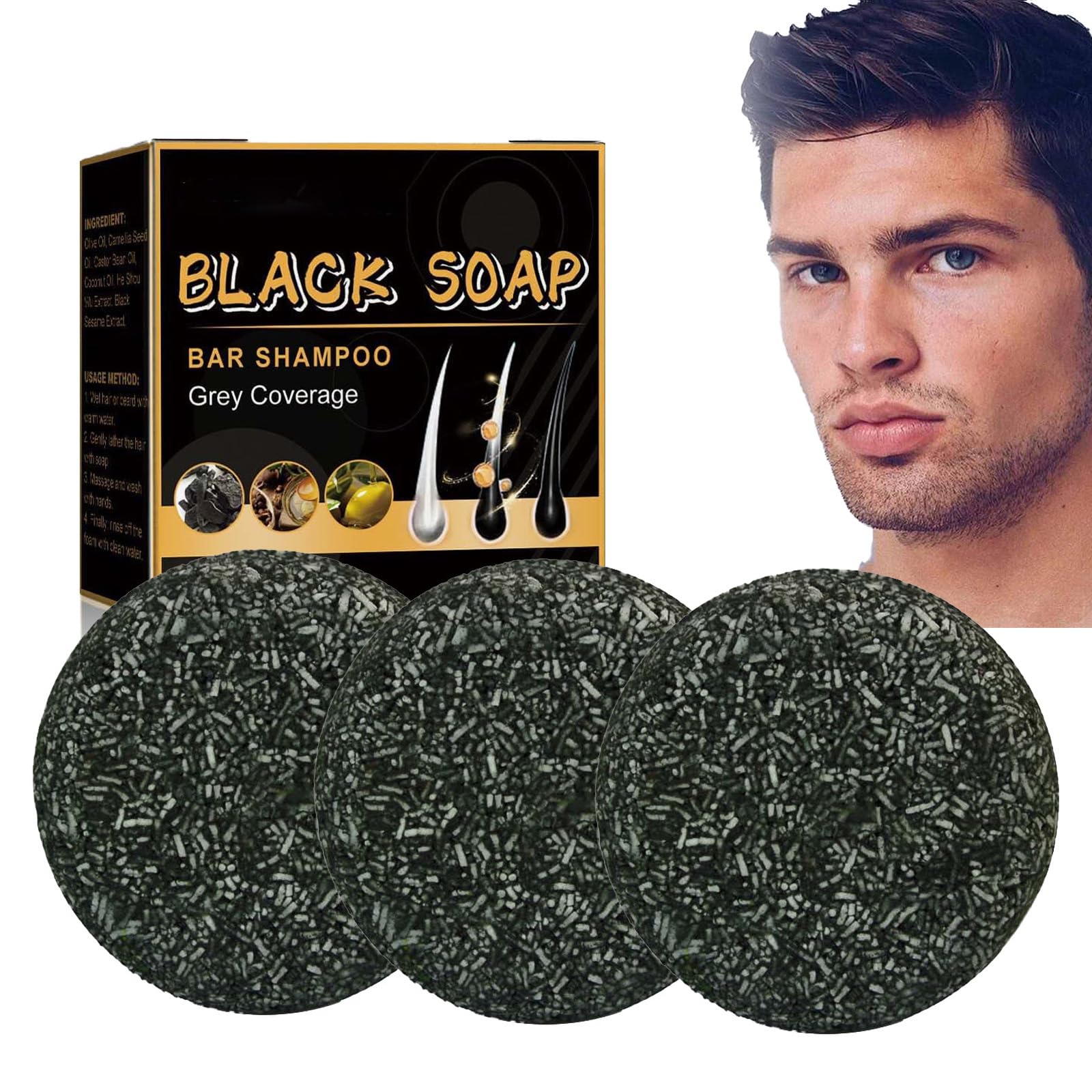 Шампунь Lorenge Anti Grey Grey Shine Black Charcoal Bar Soap (набір з 3 шт.), фото №1