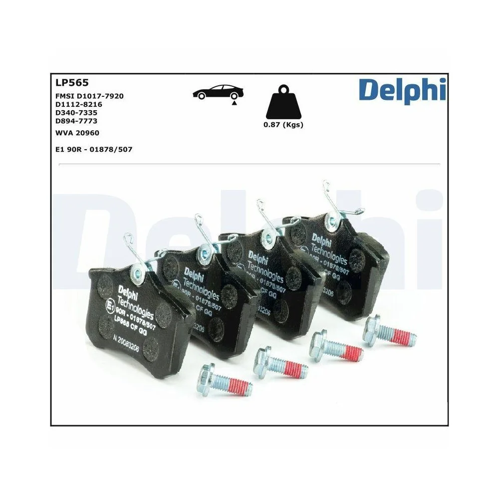 Комплект тормозных колодок, дисковый тормоз DELPHI LP565 для AUDI CITROËN FIAT FORD LANCIA VW, фото №1 Комплект тормозных колодок, дисковый тормоз DELPHI LP565 для AUDI CITROËN FIAT FORD LANCIA VW, фото №1