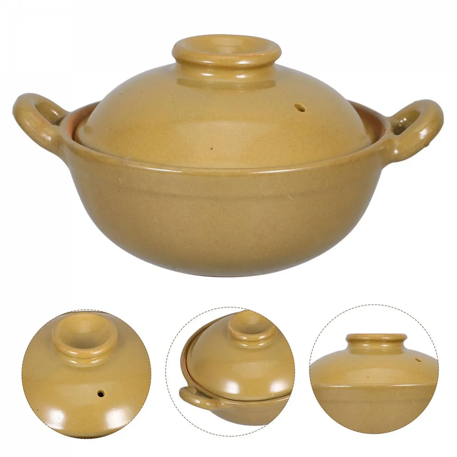 Глиняний горщик OUNONA з кришкою термостійкий з подвійними ручками, фото №8