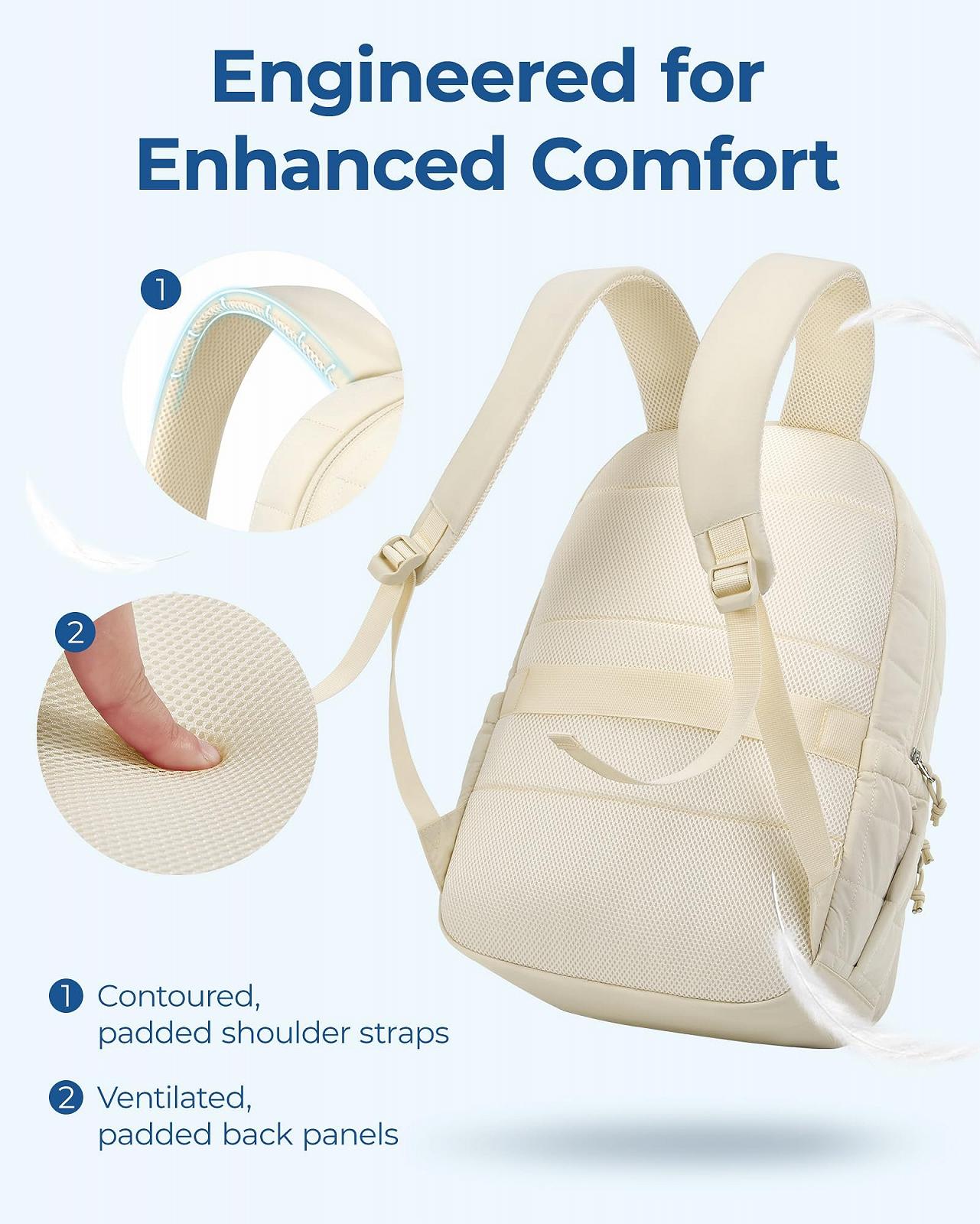 Рюкзак для ноутбука bagsmart Women's 15.6" стьобаний водостійкий Beige, фото №6 Рюкзак для ноутбука bagsmart Women's 15.6" стьобаний водостійкий Beige, фото №6