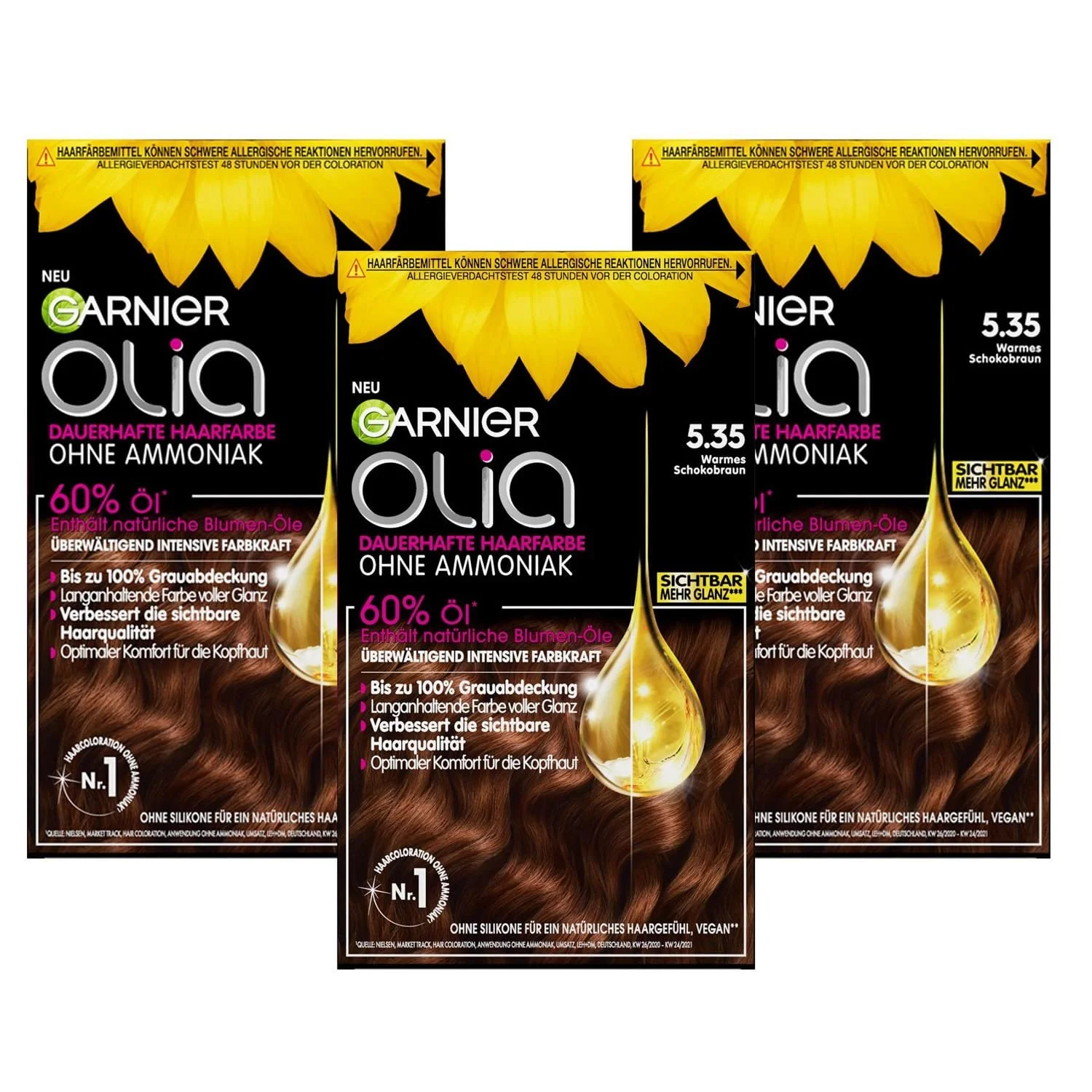 Фарба для волосся Garnier Olia 5.35 Теплий Шоколадний Коричневий, без аміаку, фото №1 Фарба для волосся Garnier Olia 5.35 Теплий Шоколадний Коричневий, без аміаку, фото №1