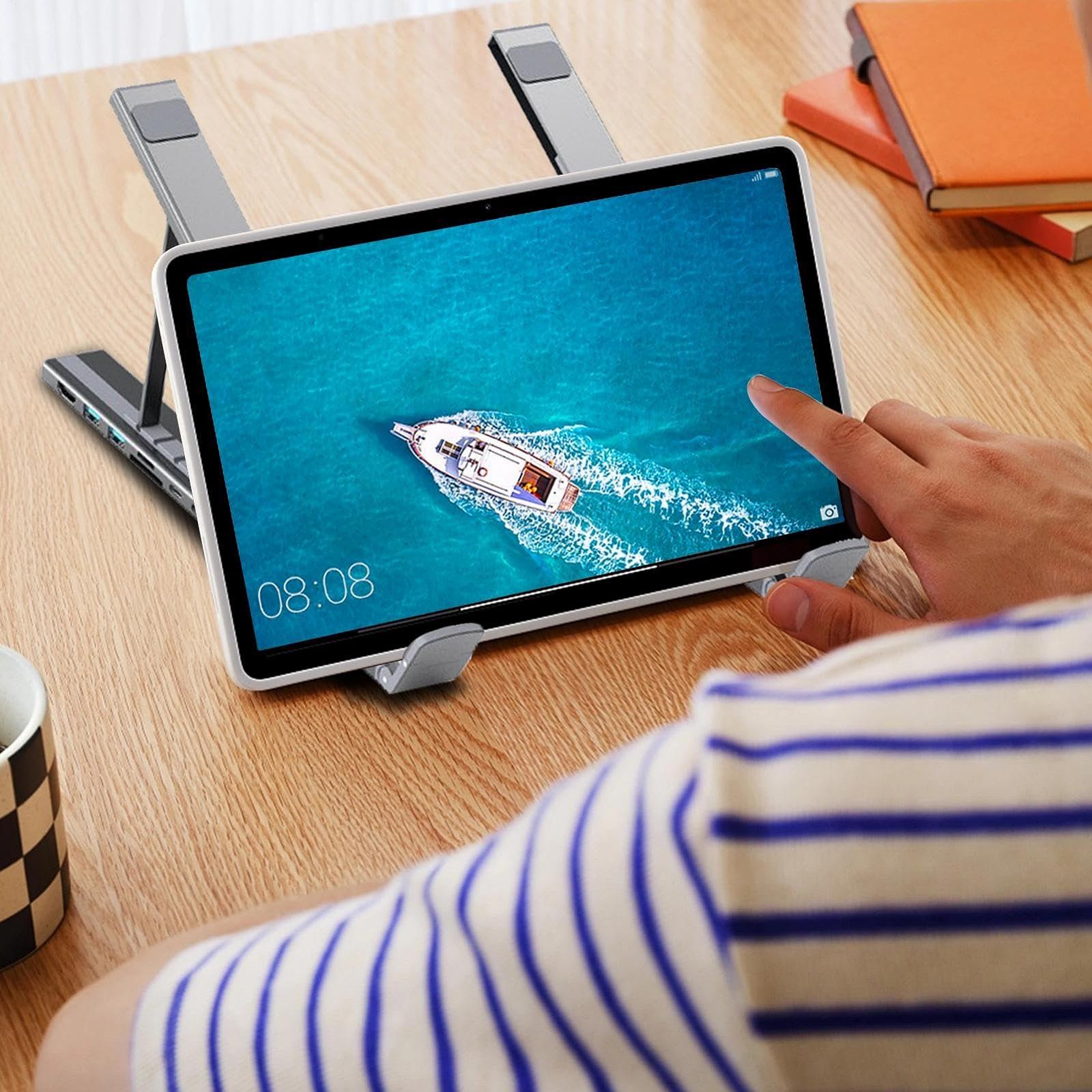 Док-станция для ноутбука USB C 8-в-1, стабильная, регулируемая высота, быстрая зарядка планшета, контроль охлаждения, эргономичный дизайн с портами USB, простая в установке, 360 г для рабочего стола, фото №2