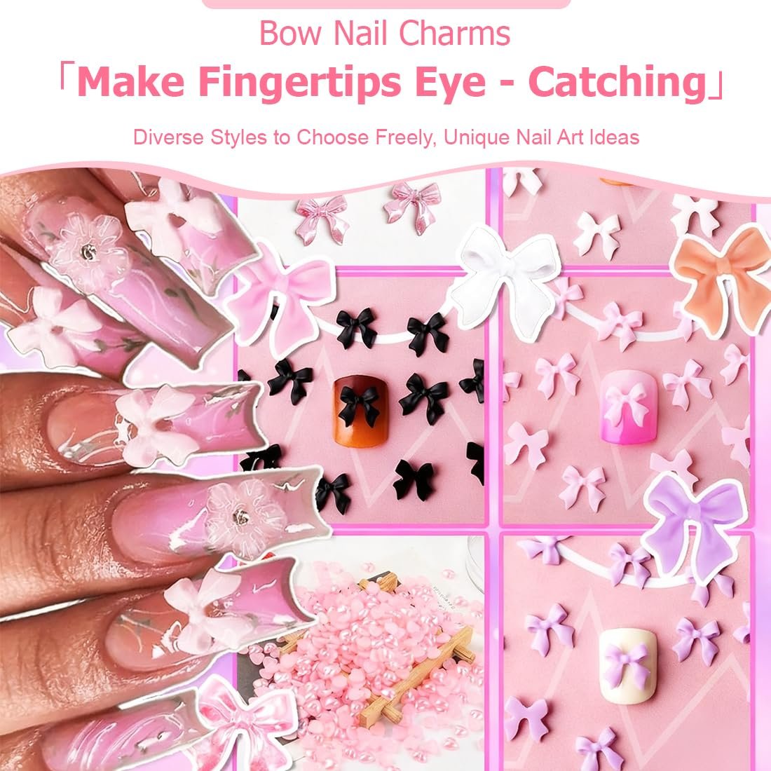 Набір прикрас для нігтів 3D смола Lazure + Перли/Прикраса для нігтів Серце/Квітка з восковою ручкою та інструментом для підбору страз, фото №2