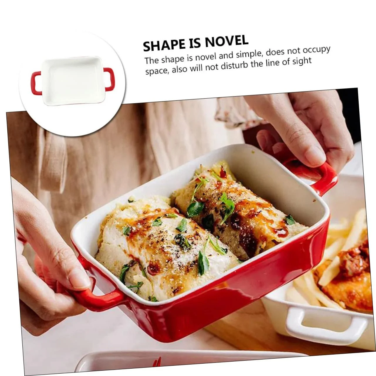 Форма для запекания OUNONA прямоугольная керамическая для духовки и посудомоечной машины Красная., фото №3