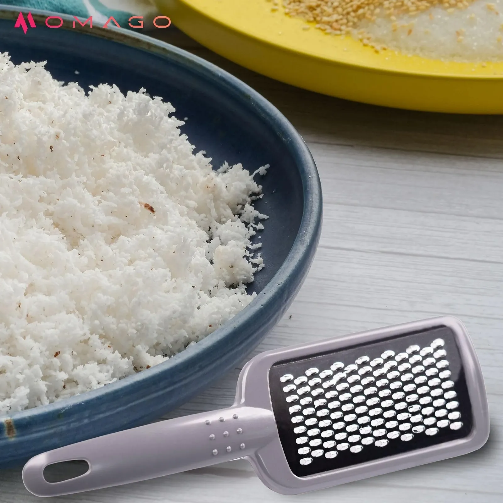 Терка OMAGO з контейнером для сиру, часнику, фруктів, овочів, маленька ручна, сірого кольору, фото №5