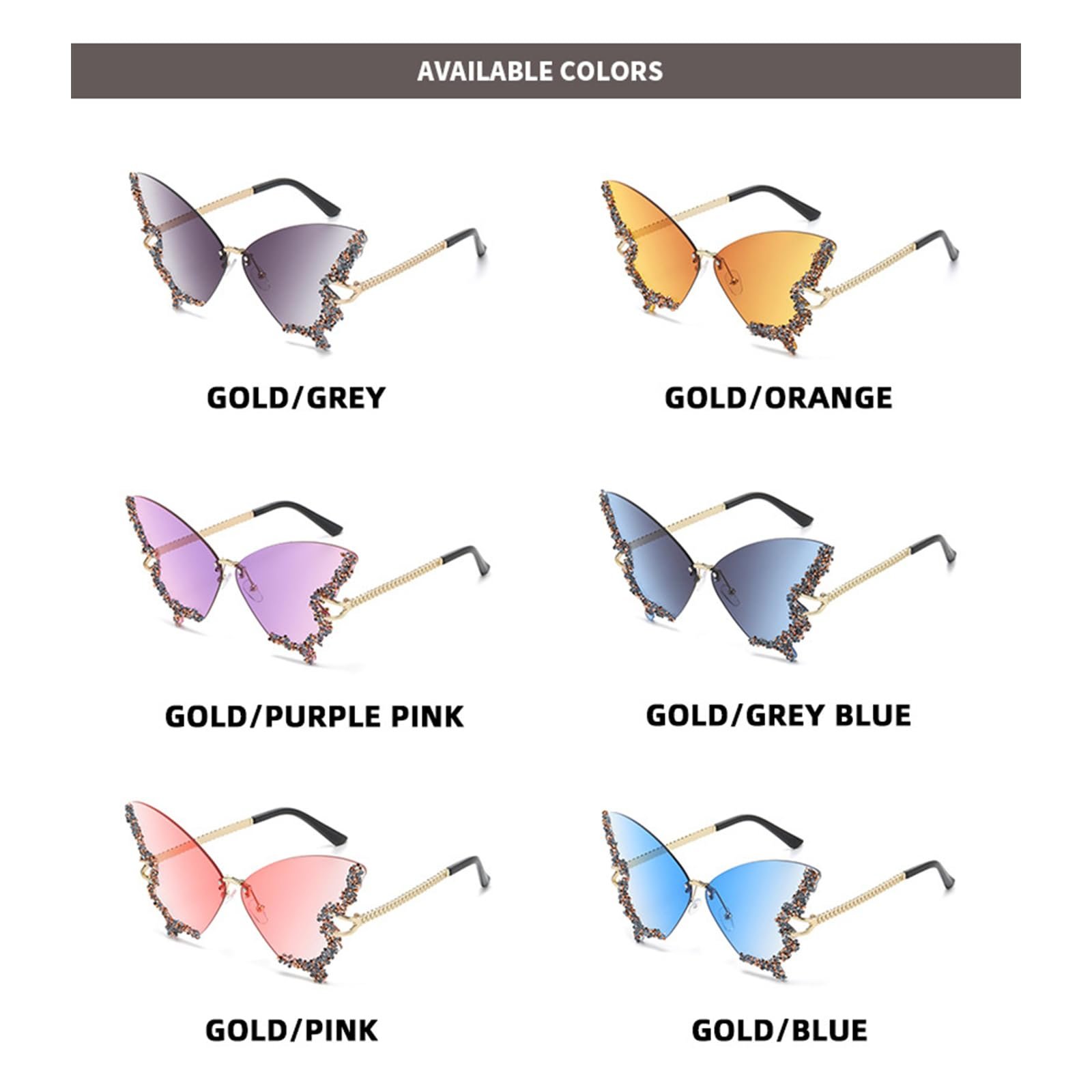 Сонцезахисні Окуляри Yjcnelcr Блискучі Метелик Стрази Жіночі Без обідка Для Маленького Лиця, фото №7