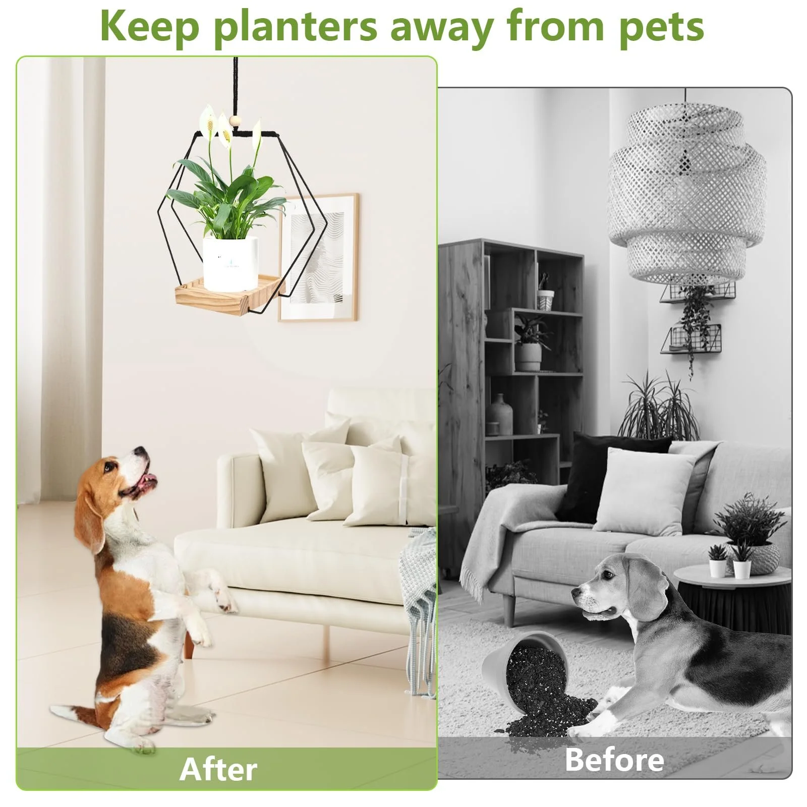 Набір підвісних кошиків Rzspher 2 шт. З дерев'яною основою 26 см Чорний, фото №5 Набір підвісних кошиків Rzspher 2 шт. З дерев'яною основою 26 см Чорний, фото №5