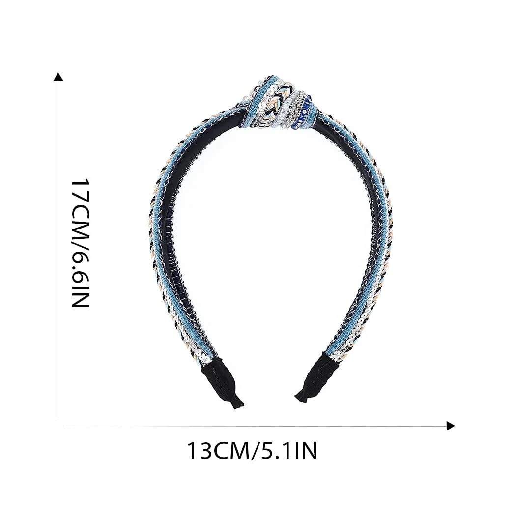 Обруч Zoestar Смугастий з кристалами, вузлом, перлами, в стилі вінтаж, фото №3