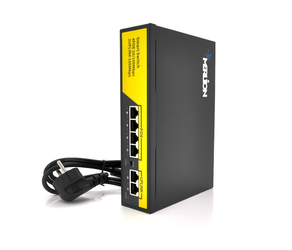 Коммутатор Merlion PoE 4 10 100 2 RJ45 вбудований блок енергії 52V 1.38A, фото №1
