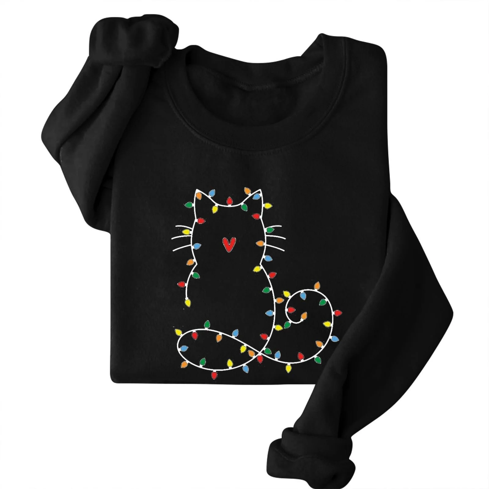 Повседневная женская толстовка Christmas Tops Putfit Милый кот Рождественские огни Милая рождественская кошачья рубашка Толстовка с рождественскими огнями для кошек 2025 Подарки для женщин, фото №1