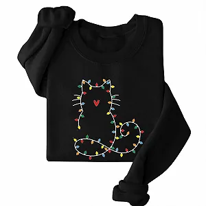 Повседневная женская толстовка Christmas Tops Putfit Милый кот Рождественские огни Милая рождественская кошачья рубашка Толстовка с рождественскими огнями для кошек 2025 Подарки для женщин - Фото 1