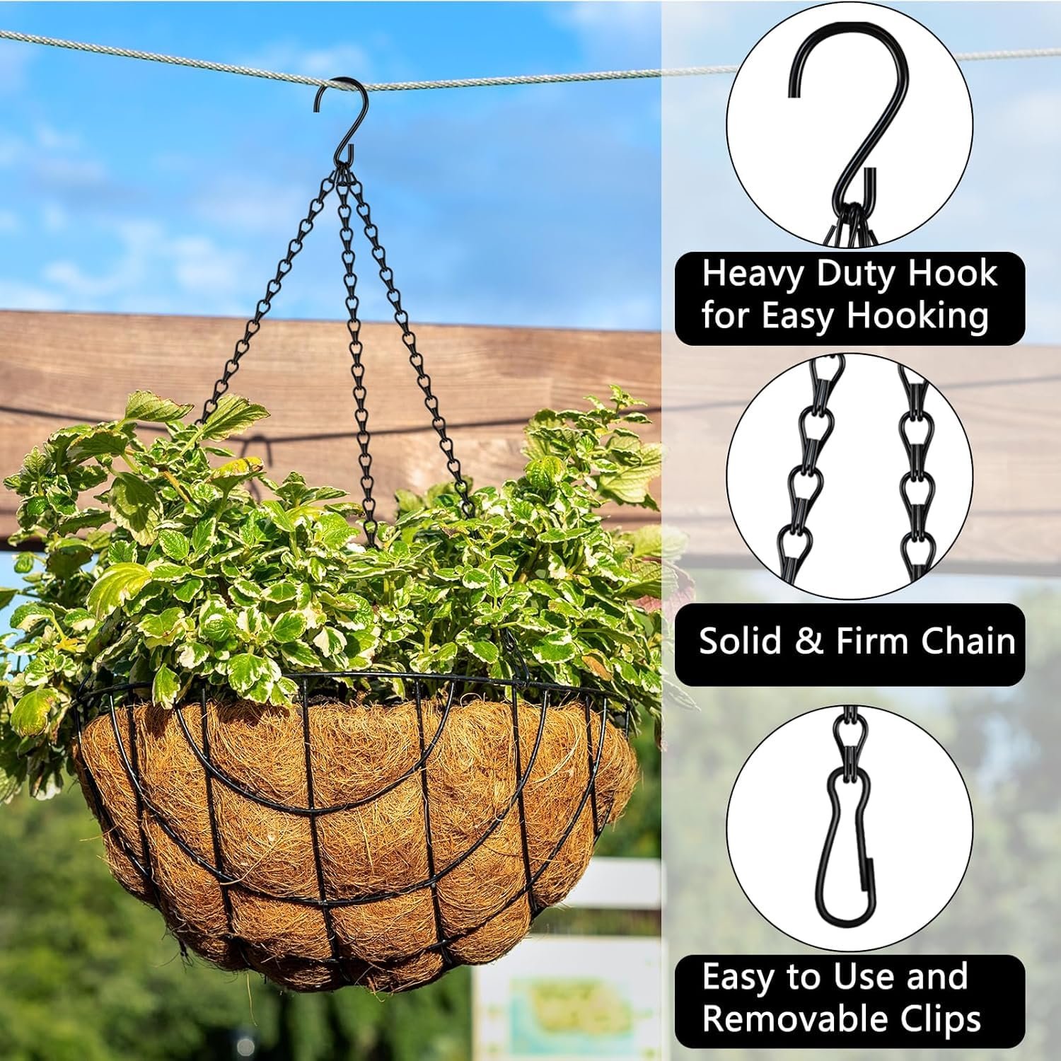 Ланцюги для підвісних кошиків Металеві з затискачами 50 см 3 шт. Чорні, фото №3 Ланцюги для підвісних кошиків Металеві з затискачами 50 см 3 шт. Чорні, фото №3