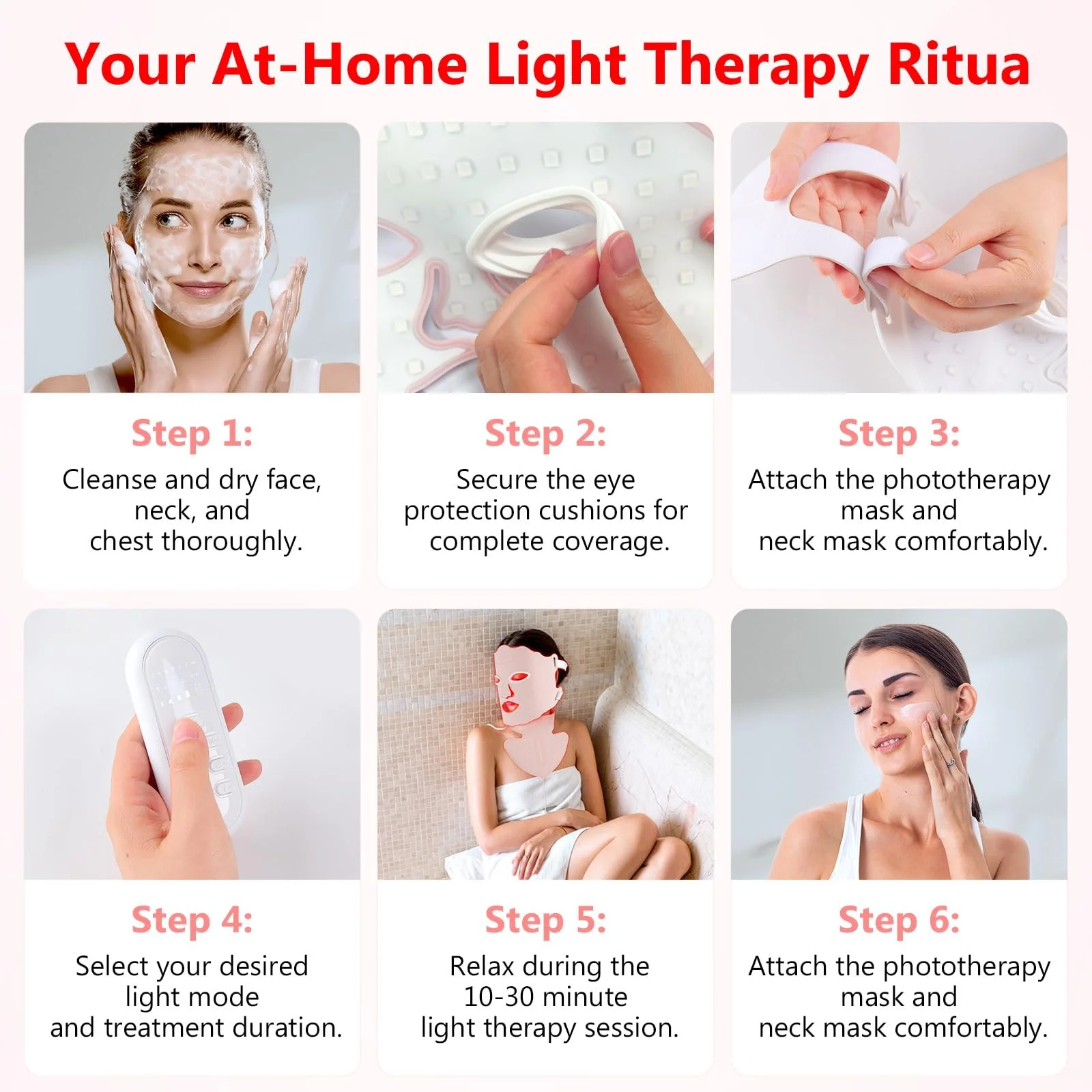 LED Маска для обличчя USUIELIGHT 7 Colours Світлова терапія, Червоне світло для анти-старіння, акне та підтяжки шкіри, фото №7