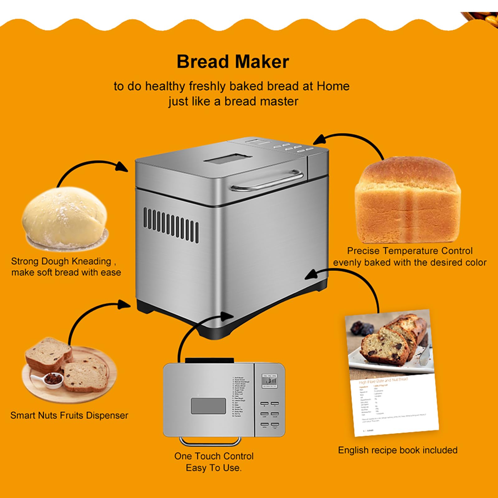 Автоматическая хлебопечка NaMaSyo 650 W с цифровым управлением и дозатором орехов, фото №4 Автоматическая хлебопечка NaMaSyo 650 W с цифровым управлением и дозатором орехов, фото №4